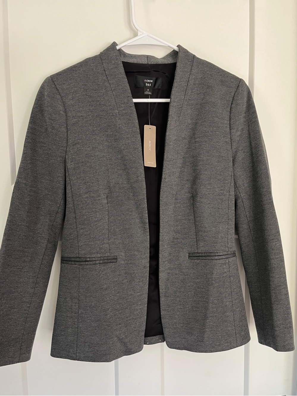 J. Crew Gray Collarless Open-Front Blazer